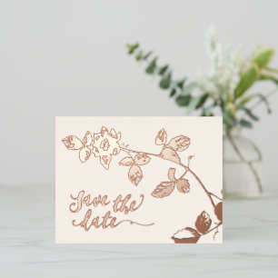 Rustic Rose Gold Botanical Wedding Save the date Foil Invitation Postcard