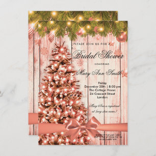 Rustic Rose Gold Christmas Bridal Shower Invitation