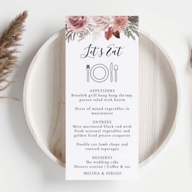 Rustic Rose Gold Floral Calligraphy Wedding Menu (Creator Uploaded)