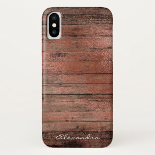 Rustic Rose Gold Foil Wood Monogram Girly Case-Mate iPhone Case