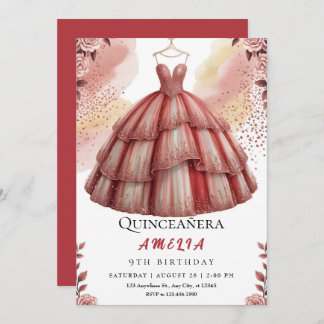 Rustic Rose Gold Quinceañera Birthday Invitation
