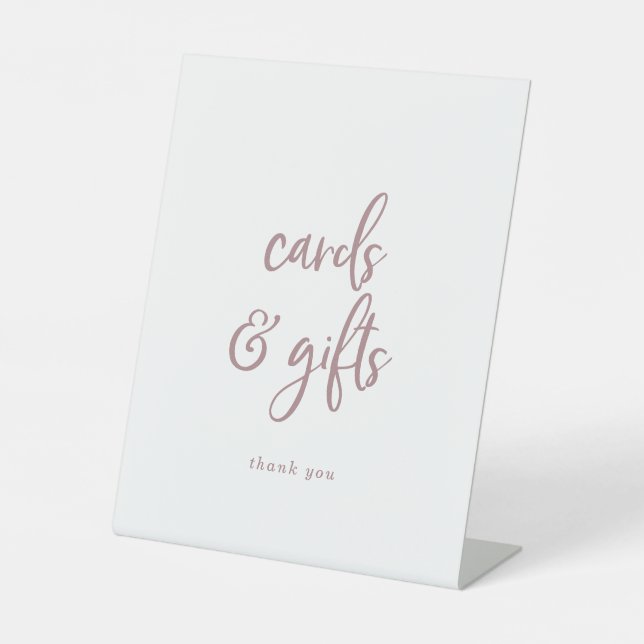 Rustic Rose Gold Script Cards and Gifts Pedestal Sign (Front)