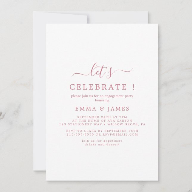 Rustic Rose Gold Script Party Invite (Front)