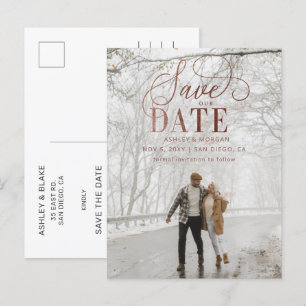 Rustic  Rose Gold Script Photo Save the Date Announcement Postcard