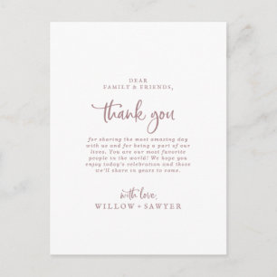 Rustic Rose Gold Script Thank You Reception Card