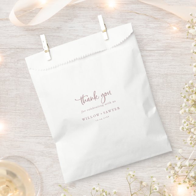 Rustic Rose Gold Script Thank You Wedding Favour Bags (Clipped)