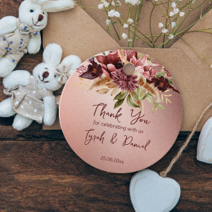 Rustic rose gold terracotta roses fall wedding favour tags