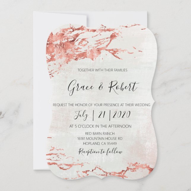 Rustic Rose gold textured Wedding Invitation (Front)