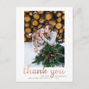 Rustic Rose Gold Wedding Photo Thank You Postcard