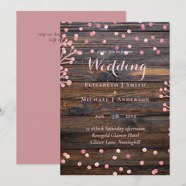 Rustic ROSE GOLD Wedding Pink Wood Budget (Front/Back)