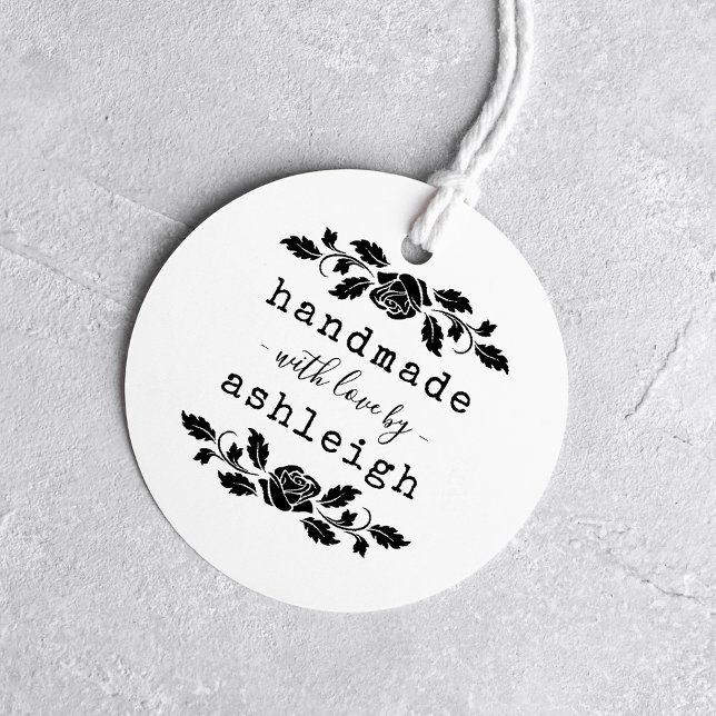 Rustic Rose Handmade With Love | Custom Name Rubber Stamp (Creator Uploaded)