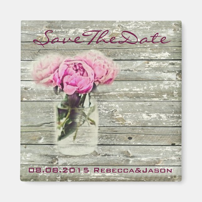 rustic rose mason jar wedding save the date magnet (Front)