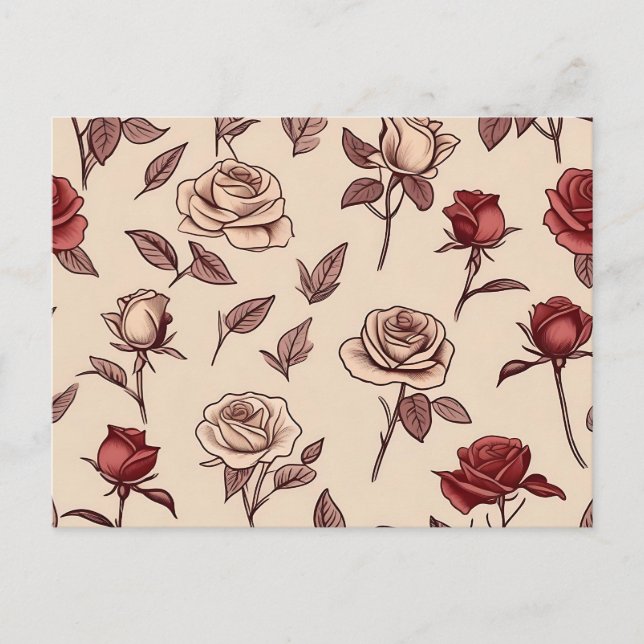 Rustic Rose Pattern Postcard (Front)