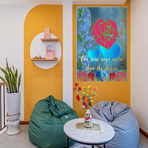 Rustic Rose Pink Vintage Blue Gold Faux Rose Quote Foil Prints