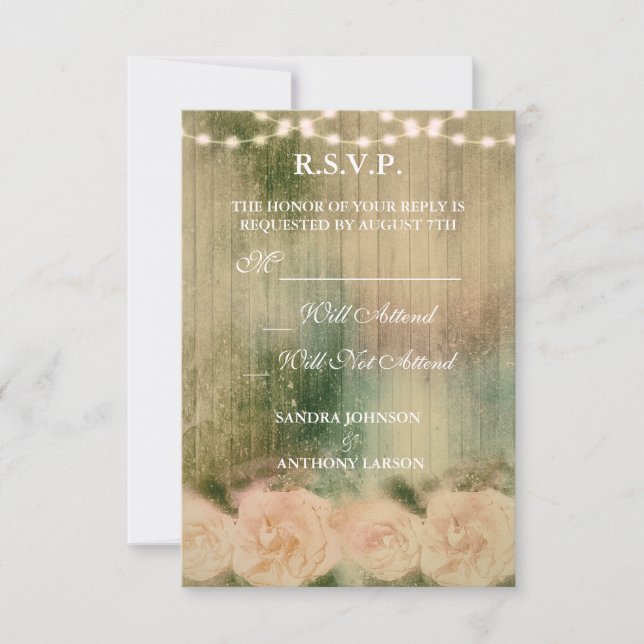 Rustic Rose Wedding R.S.V.P. RSVP Card (Front)