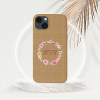 Rustic Rose Wreath Monogram on Burlap