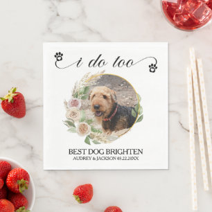 Rustic Rose Wreath Wedding Napkins with Dogs Photo