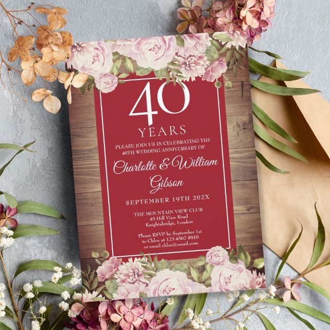 Rustic Roses 40th Anniversary Invitation (Creator Uploaded)