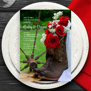 Rustic Roses and Cowboy Boots Post Wedding Brunch Invitation