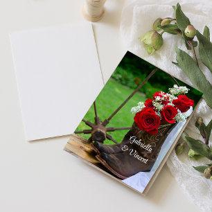 Rustic Roses and Cowboy Boots Wedding Flat Notes Invitation
