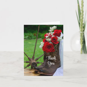 Rustic Roses Cowboy Boots Bridesmaid Thank You Card