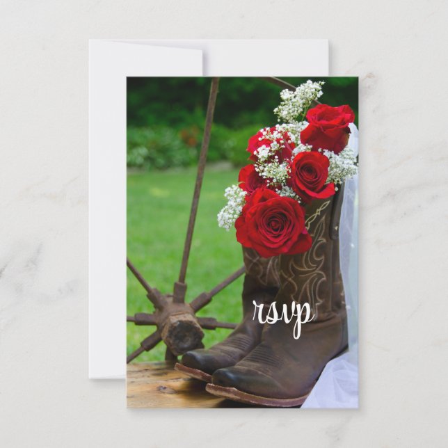 Rustic Roses Cowboy Boots Country Wedding RSVP (Front)