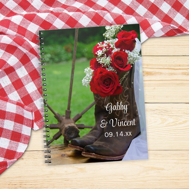 Rustic Roses Cowboy Boots Country Western Wedding Spiral Notebook (Creator Uploaded)