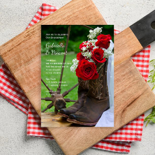 Rustic Roses Cowboy Boots Western Engagement Party Invitation