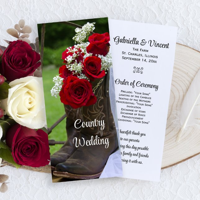 Rustic Roses Cowboy Boots Western Wedding Program Programme (Creator Uploaded)