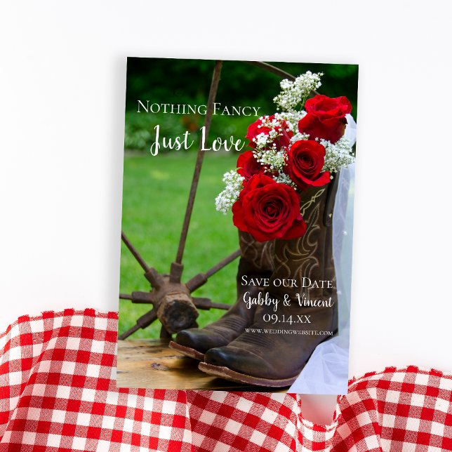 Rustic Roses Cowboy Boots Western Wedding Save The Date (Creator Uploaded)