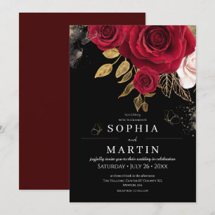 Rustic Roses & Gold Elegant Floral Wedding  Invitation