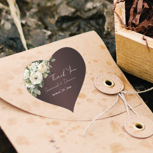 Rustic Roses Marsala Wedding Thank You Heart Sticker