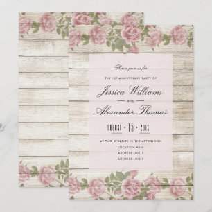 Rustic Roses On Wood 1st Wedding Anniversary Invitation