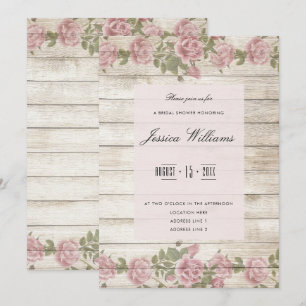Rustic Roses On Wood Bridal Shower Invitation