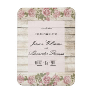 Rustic Roses On Wood Save The Date Magnet