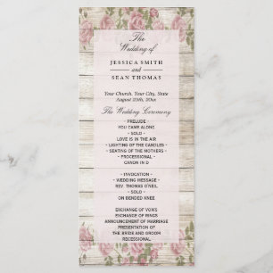 Rustic Roses On Wood Wedding Program Programme