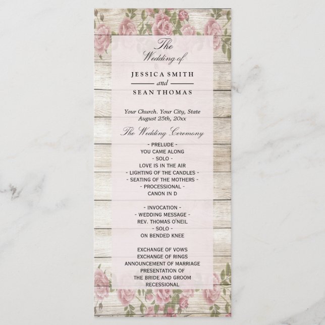 Rustic Roses On Wood Wedding Program Programme (Front)