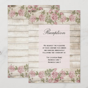 Rustic Roses On Wood Wedding Reception Invitation
