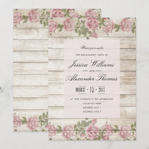 Rustic Roses On Wood Wood  Engagement Party Invitation