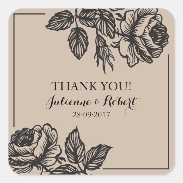 Rustic Roses Thank You Wedding Favour Stickers (Front)