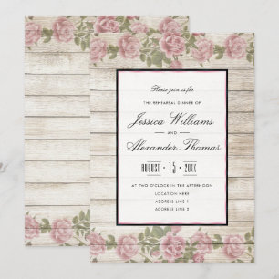 Rustic Roses & Wood Framed Rehearsal Dinner Invitation