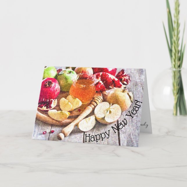 Rustic Rosh Hashanah Apples and Honey Watercolor Card (Front)