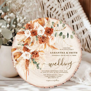 Rustic Round Wood Cut Grain Wedding Invitation