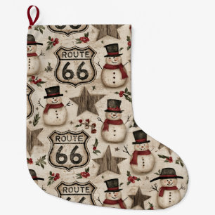 Rustic Route 66 Snowman Christmas Large Christmas Stocking