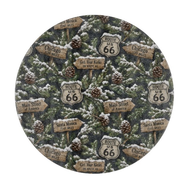 Rustic Route 66 Winter Kitchen Scene Cutting Board (Front)