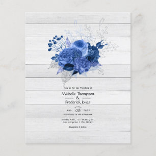 Rustic Royal Blue and Silver Floral Wedding Flyer