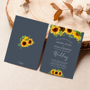Rustic Royal Blue Opulence Sunflower Boho Wedding Invitation