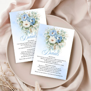 Rustic Royal Blue White Peonies Wedding Details  Enclosure Card