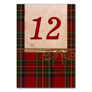 Rustic Royal Stewart Plaid Wedding Table Number