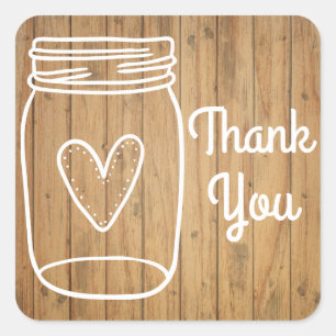 Rustic RSVP Mason Jar Brown Wood Country Wedding Square Sticker